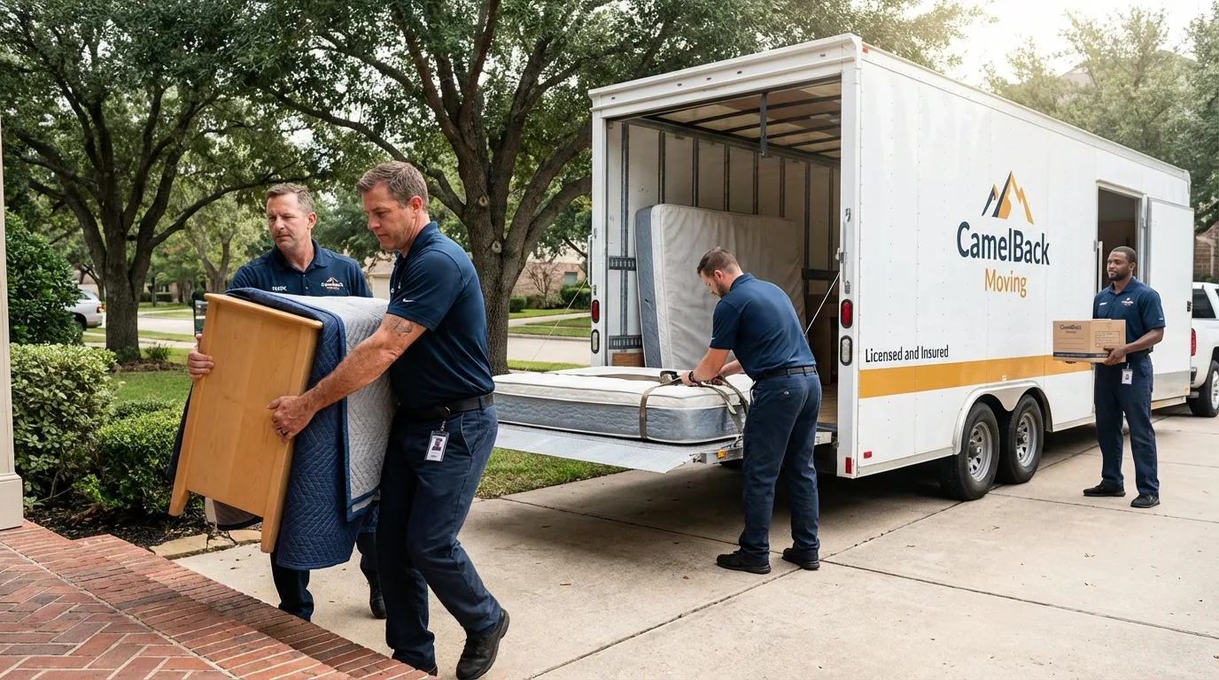 Crew loading residential truck for cross-state move from New Rochelle, NY