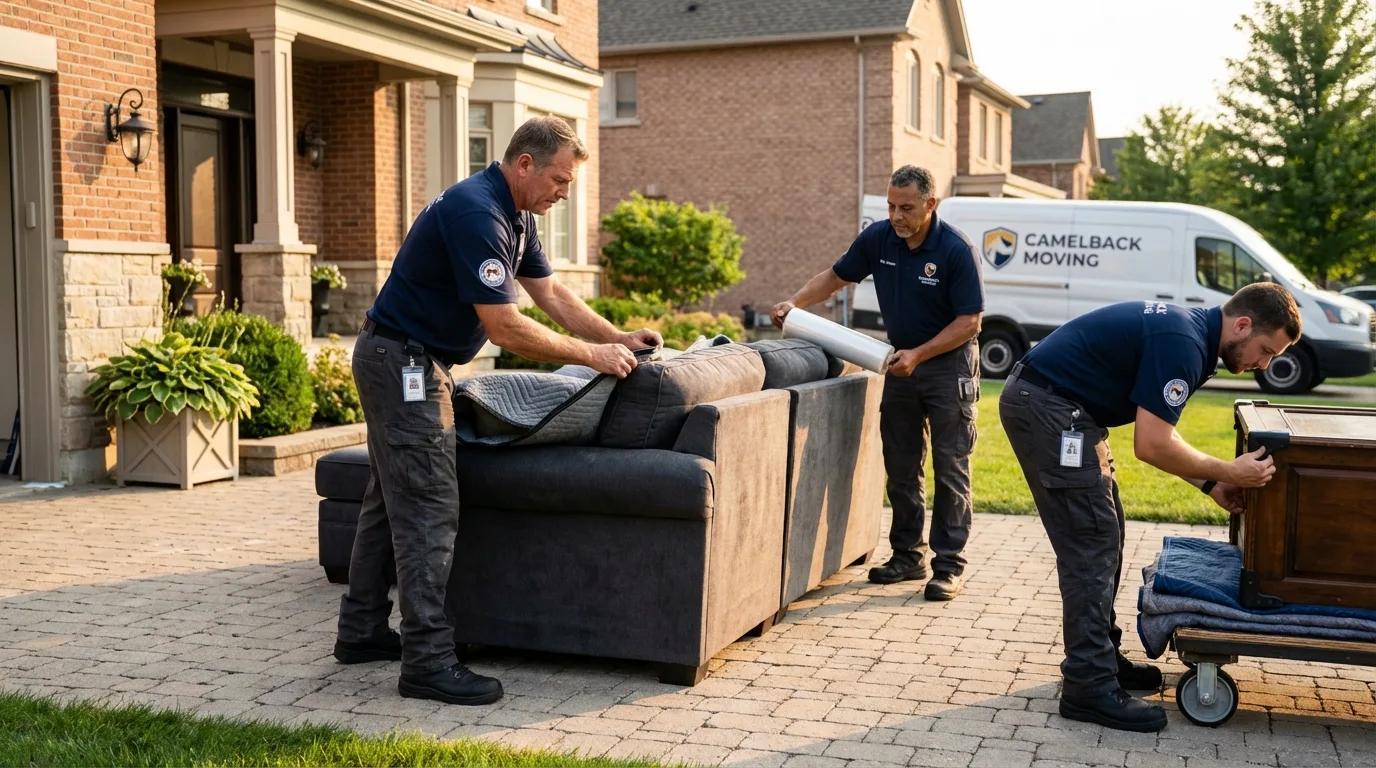 Large estate moving crew wrapping furniture in New Rochelle, NY